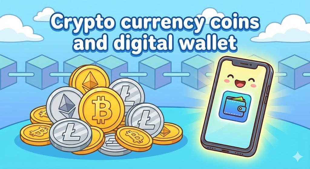 Crypto currency coins and digital wallet